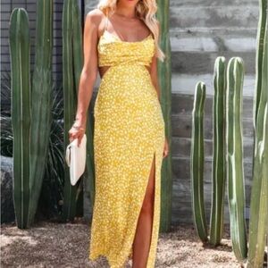 Mable Medium Yellow Floral Maxi cutout Dress